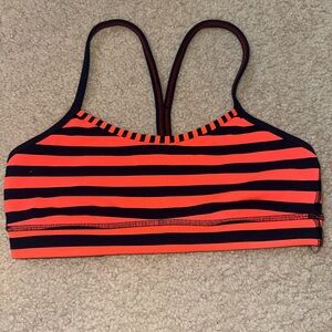 Lululemon Athletica Orange and Navy Striped Flow Y Sports Bra